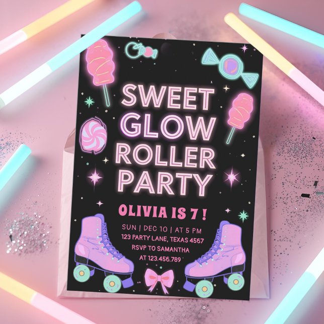 Invitation Sweet Glow Roller Party | Neon Candy Skating (Créateur téléchargé)