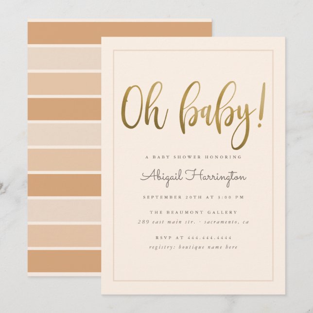 Invitation Sweet Gold Oh Baby Script Peach Baby shower (Devant / Derrière)