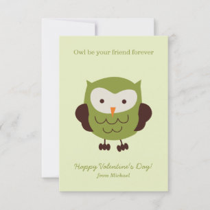 Invitation Sweet Green Owl Classroom Valentine Cards