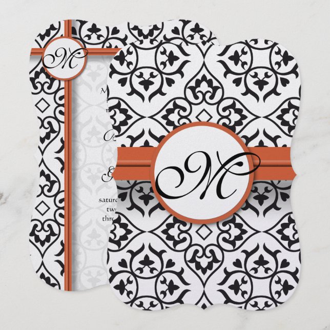 Invitation Sweet Heart Damask côté frontière Coral Trim Maria (Devant / Derrière)