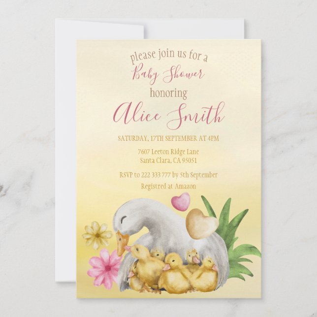 Invitation Sweet Heart Greenery Jaune maman & Baby shower (Devant)