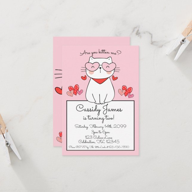 Invitation Sweet Hearts Kitten, Are You Kitten Me Anniversair (Devant/Arrière en situation)