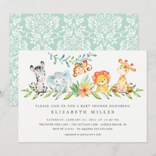 Invitation Sweet Jungle Animaux Neutral Invitatiatiation Baby