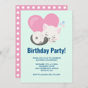 Invitation Sweet Kitty Chat Dormir avec un grand coeur Annive