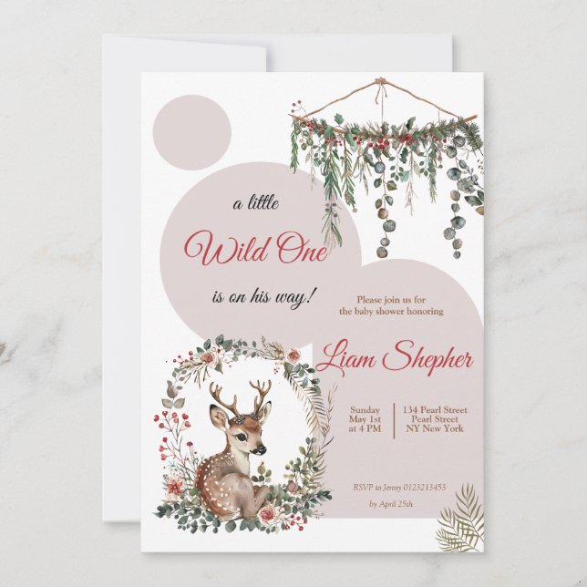 Invitation Sweet Little Adventure Baby shower à thème boisé (Devant)