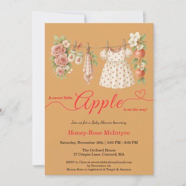 Invitation Sweet Little Apple Baby Shower | Fall Rustic Baby  (Devant)