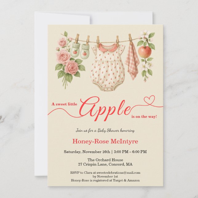 Invitation Sweet Little Apple Baby Shower | Fall Rustic Baby  (Devant)