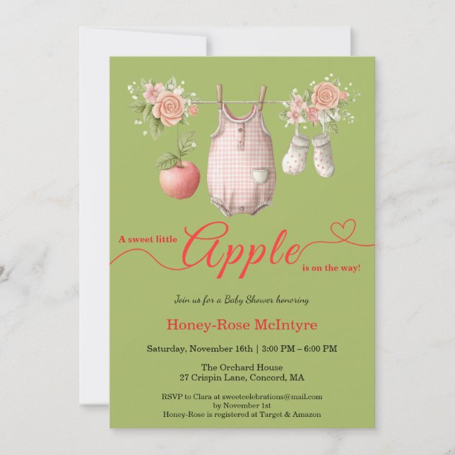 Invitation Sweet Little Apple Baby Shower | Fall Rustic Baby  (Devant)