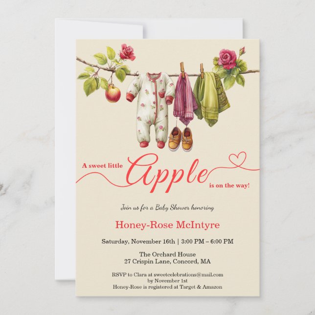 Invitation Sweet Little Apple Baby Shower | Fall Rustic Baby  (Devant)