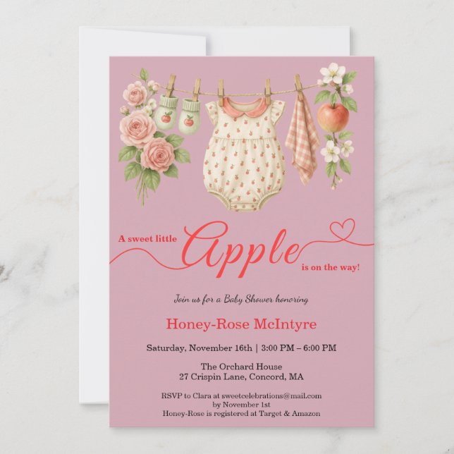 Invitation Sweet Little Apple Baby Shower | Fall Rustic Baby  (Devant)