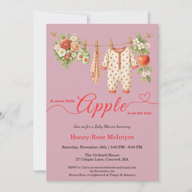 Invitation Sweet Little Apple Baby Shower | Fall Rustic Baby  (Devant)