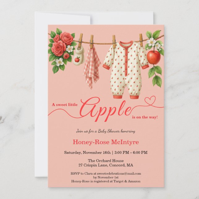 Invitation Sweet Little Apple Baby Shower | Fall Rustic Baby  (Devant)