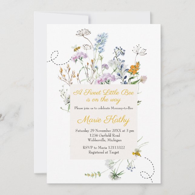 Invitation Sweet Little Bee Fleur sauvage est sur le chemin (Devant)
