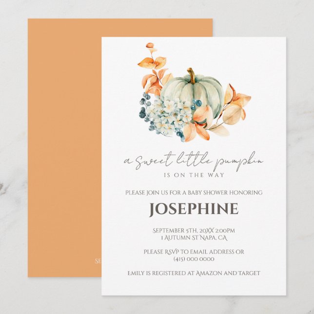 Invitation Sweet Little Citrouille Automne Baby shower Invita (Devant / Derrière)