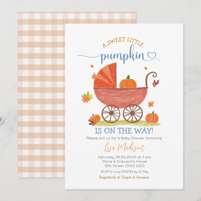 Invitation Sweet Little Citrouille Baby shower de transport b (Devant / Derrière)