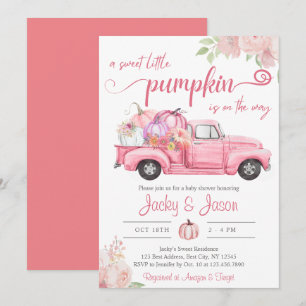 Invitation Sweet Little Citrouille Baby shower fille rose