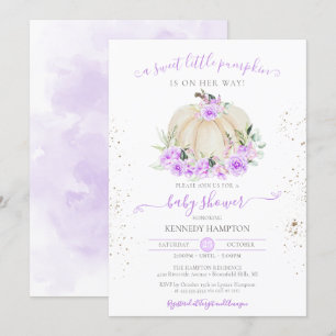 Invitation Sweet Little Citrouille Purple Rose Baby shower fi