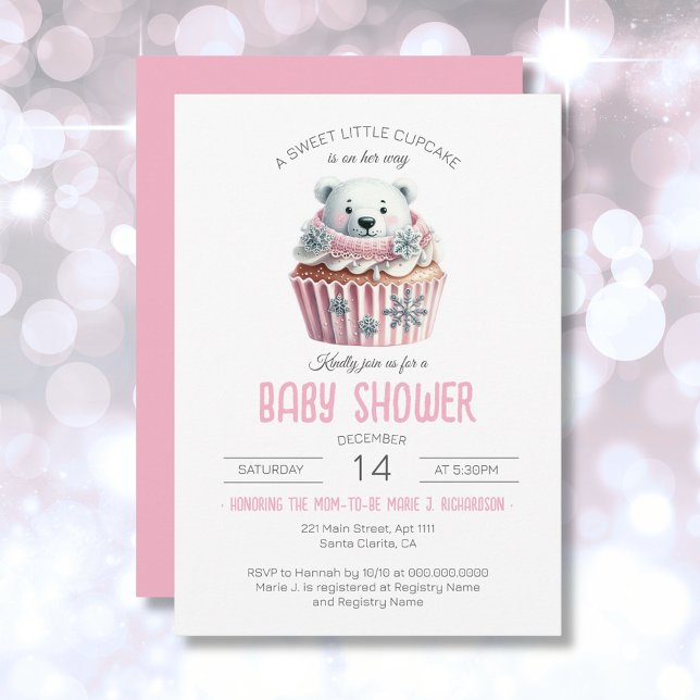 Invitation Sweet Little Cupcake Pastel Pink Girl Baby shower (Polar Bear Sweet Little Cupcake Girl Baby Shower Invitation)