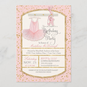 Invitation Sweet Little Girl Ballerina Ballet Anniversaire