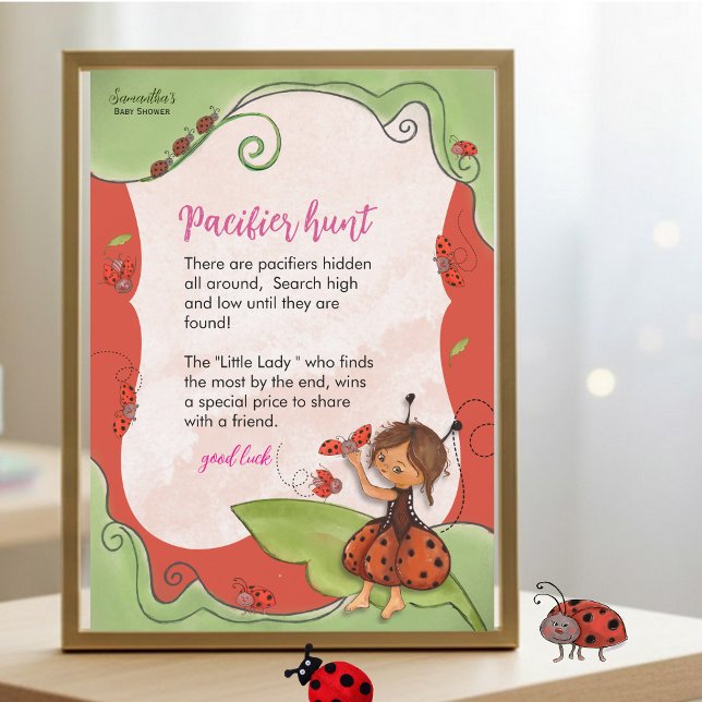 Invitation Sweet Little Ladybug Pacifier Hunter Game Sign (Sweet Little Ladybug Pacifier Hunter Game Sign Invitation)
