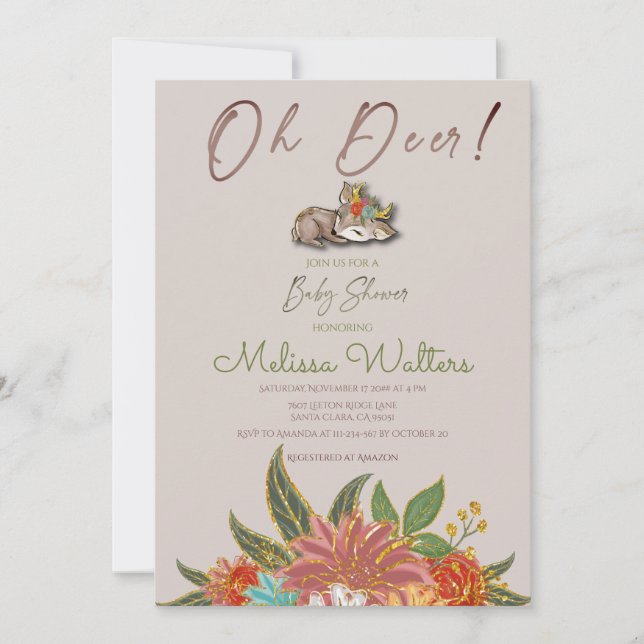 Invitation Sweet Little Oh Deer Woodland Animaux sauvages Flo (Devant)