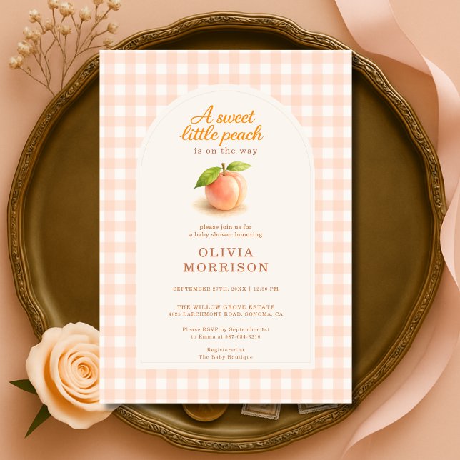 Invitation Sweet Little Peach Gingham Baby Shower (Créateur téléchargé)