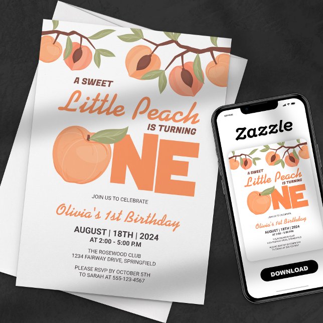 Invitation Sweet Little Peach Premier anniversaire (Créateur téléchargé)