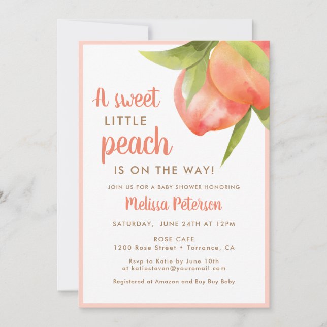 Invitation Sweet Little Peach Sur Le Chemin Du Baby shower (Devant)