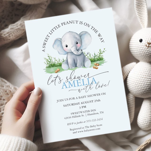 Invitation Sweet Little Peanut Elephant Baby Boy Shower (Sweet Little Peanut Elephant Baby Boy Shower Invitation)