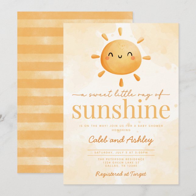 Invitation Sweet Little Ray of Sunshine Baby shower solaire (Devant / Derrière)
