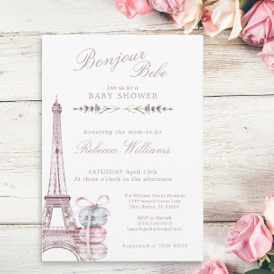 Invitation Sweet Macaron Bonjour Bebe Paris Baby shower