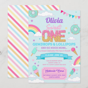 Invitation Sweet One 1er Anniversaire fête Candy Land Invitat