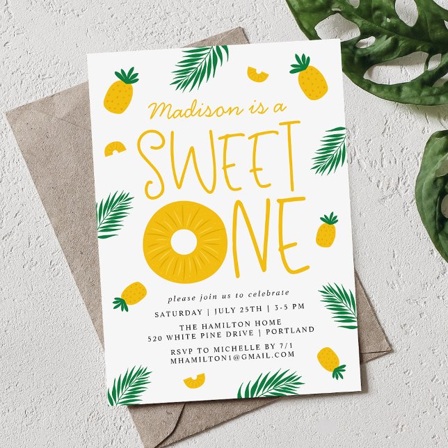 Invitation Sweet One Ananas 1ère fête d'anniversaire (Créateur téléchargé)