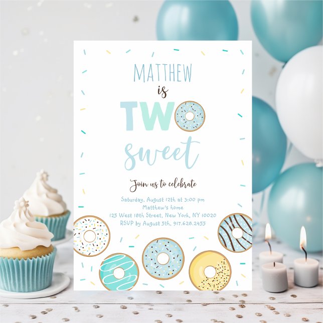 Invitation Sweet One Blue Donut Premier anniversaire (Créateur téléchargé)