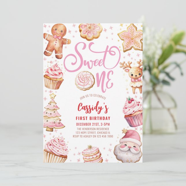 Invitation Sweet One Christmas Cookie Girl 1er anniversaire f (Debout devant)