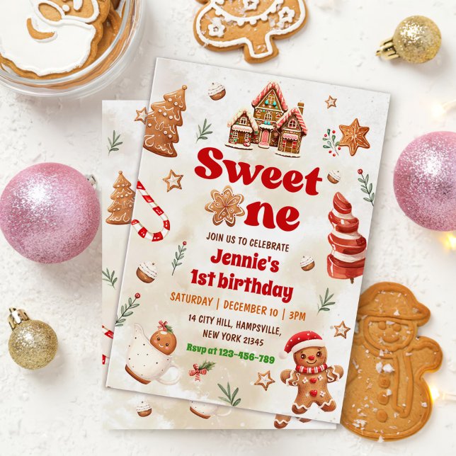 Invitation Sweet One Christmas Gingerbread Maison Anniversair (Créateur téléchargé)