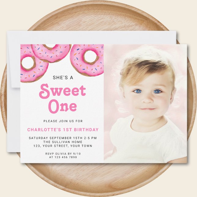Invitation Sweet One Donut photo de la fête d'anniversaire (Créateur téléchargé)