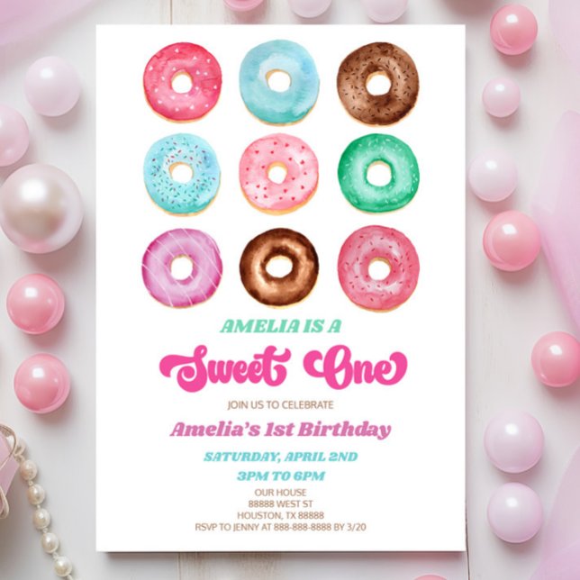 Invitation Sweet One Donut Sprinkings 1er anniversaire fête (Créateur téléchargé)