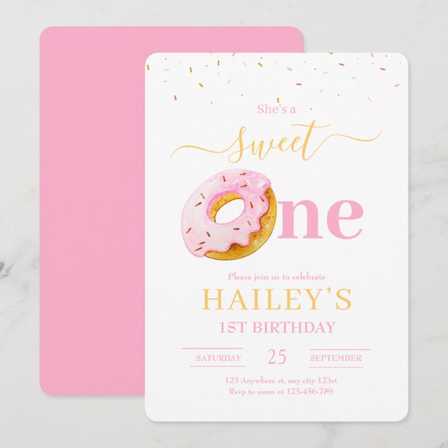 Invitation Sweet One Donuts Anniversaire Invitation, Filles 1 (Devant / Derrière)