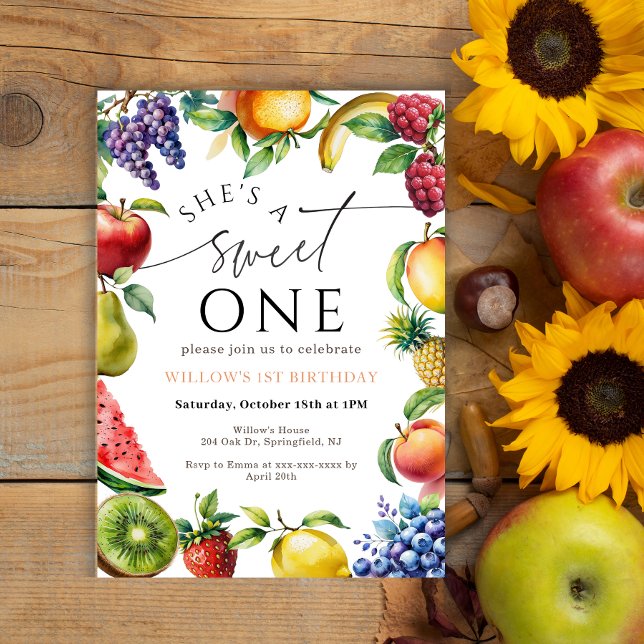 Invitation Sweet One First fruit Strawberry Citrus Birthday (Créateur téléchargé)