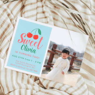 Invitation Sweet One Girl Birthday Cherry Summer Photo