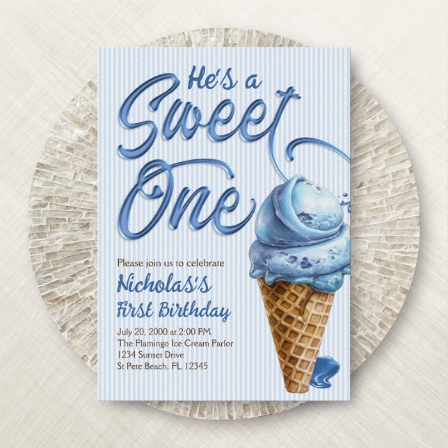 Invitation Sweet One Ice Cream Boys 1er Anniversaire (Créateur téléchargé)