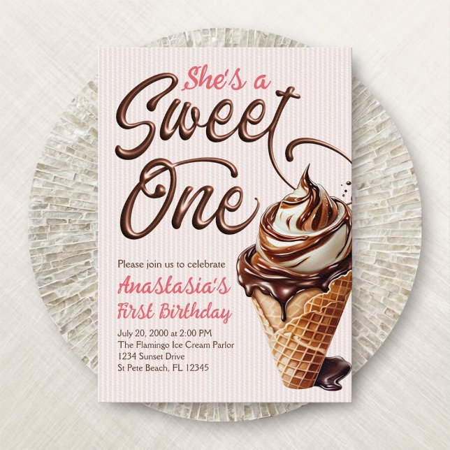 Invitation Sweet One Ice Cream Girls 1er anniversaire (Créateur téléchargé)