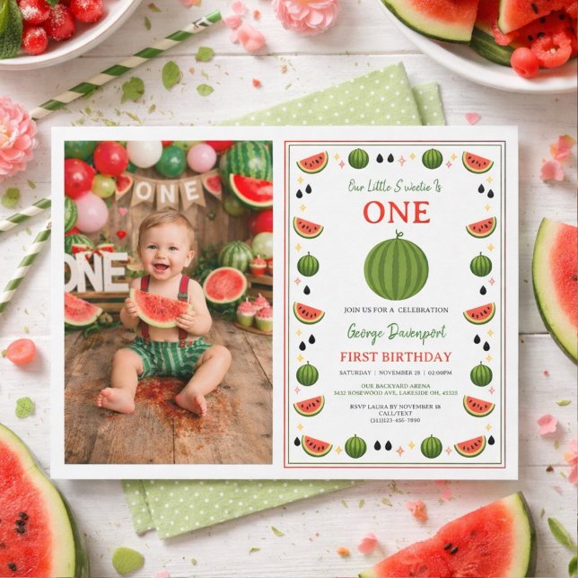 Invitation Sweet One in a Melon Watermelon 1st Birthday Party (Sweet One in a Melon Watermelon 1st Birthday Party Invitation
)