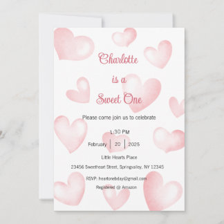 Invitation Sweet One Invitation, Sweetheart One Party, Heart