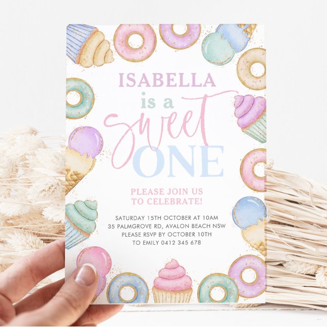 Invitation Sweet One Pastel Cupcake Donut 1er Anniversaire (Créateur téléchargé)