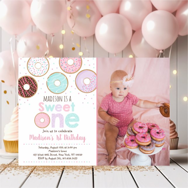 Invitation Sweet One Pink Donut Premier anniversaire (Créateur téléchargé)