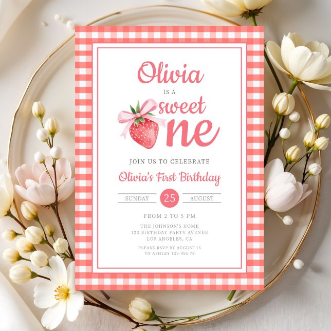 Invitation Sweet One Strawberry 1st Birthday (Sweet One Strawberry 1st Birthday Invitation)