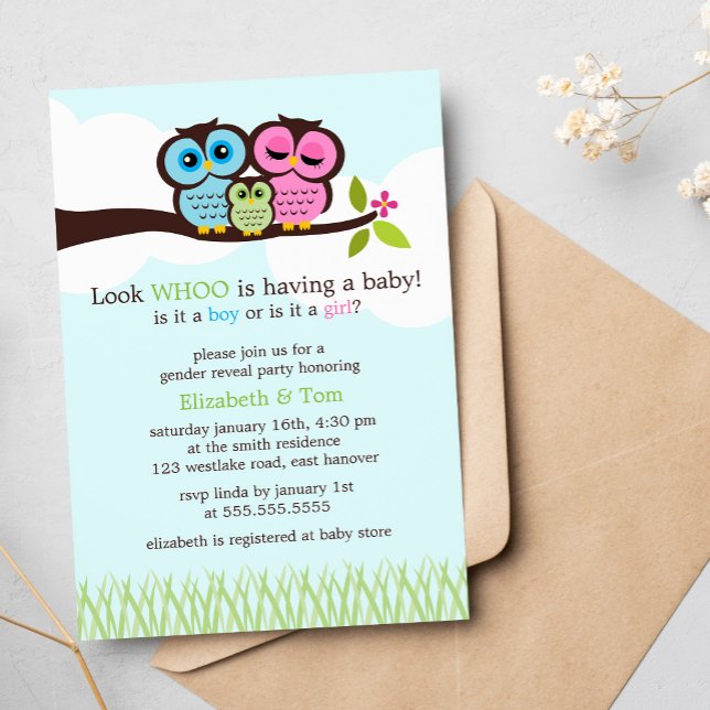 Invitation Sweet Owls Genre Reveal Party (Créateur téléchargé)