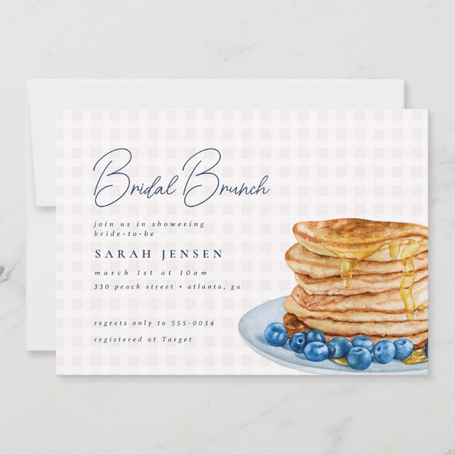 Invitation Sweet Pancake rose En vichy Fête des mariées Brunc (Devant)